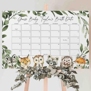 Woodland Baby Shower Due Date Calendar Game, Woodland Due Date Calendar Game, Guess The Birthday, Woodland Instant Download, Templett - BB20