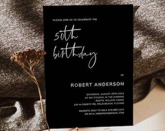 Modern Birthday Invitation, Minimalist Birthday Invitation, Elegant Birthday Invitation, Adult Birthday, Instant Download, Templett - AB26