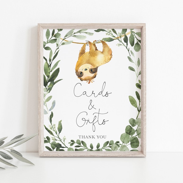 Sloth Baby Shower Cards And Gifts Sign, Sloth Cards And Gifts Sign, Sloth Card And Gift Sign, Instant Download, Templett - BB13