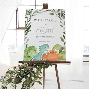 Dinosaur Birthday Welcome Sign, Dinosaur Welcome Sign, Dinosaur Birthday Sign, Printable Sign, Instant Download, Templett - KB12