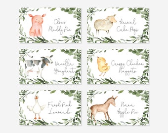 Etiquetas de comida para baby shower de granja, etiquetas de comida de granja, etiquetas de comida de animales de granja, tarjetas de tienda para baby shower de granja, descarga instantánea, Templett - BB9