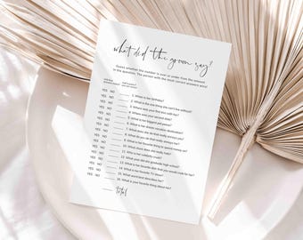 Modern Bridal Shower What Did The Groom Say Game, Minimal What Did The Groom Say, What Did The Groom Say, Instant Download, Templett - BR26
