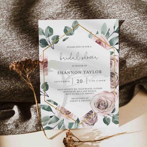 Boho Rose Bridal Shower Invitation, Dusty Rose Bridal Shower Invitation, Dusty Pink Bridal Shower Invitation, Instant Download, Templett-BR5