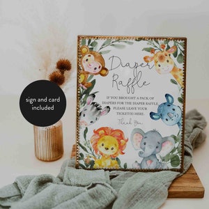 Jungle Baby Shower Diaper Raffle, Jungle Baby Shower Insert, Jungle Diaper Raffle Sign, Safari Diaper Raffle, Instant Download,Templett-BB14
