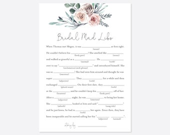 Boho Rose Mad Libs Bridal Shower Game, Dusty Rose Mad Libs Game, Advice For The Bride-To-Be, Mad Libs Game, Instant Download, Templett - BR5