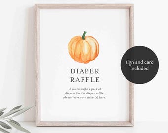 Pumpkin Baby Shower Diaper Raffle, Little Pumpkin Baby Shower Diaper Raffle, Fall Diaper Raffle Sign, Instant Download, Templett - BB38