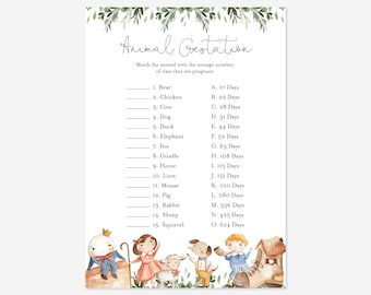 Nursery Rhyme Baby Shower Animal Gestation Game, Nursery Rhyme Gestation Game, Nursery Gestation Game, Instant Download, Templett - BB16