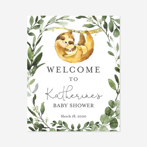 Printable Welcome Sign // Sloth Baby Shower Sloth Theme - Etsy