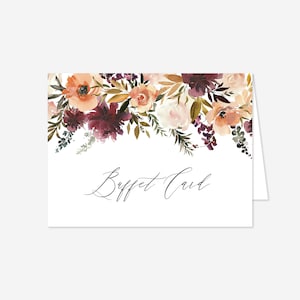 Biglietto per buffet di nozze con cipria bordeaux, etichetta per alimenti per matrimoni, biglietto per buffet floreale, matrimonio floreale, download istantaneo, Templett - WD3