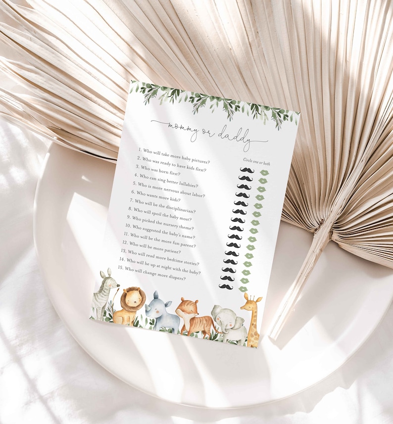 Safari Baby Shower Mommy or Daddy Game, Safari Baby Shower Mom or Dad Game, Safari Mommy or Daddy Game, Instant Download, Templett BB8 image 2