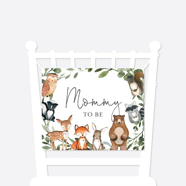 Woodland Baby Shower Mommy and Daddy To Be Chair Sign, Woodland Animals Mommy and Daddy To Be Chair Sign, Instant Download, Templett - BB15