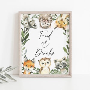 Woodland Baby Shower Food And Drinks Sign, Woodland Food And Drinks Sign, Food And Drinks Sign, Instant Download, Templett - BB20