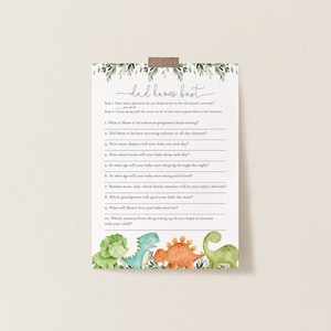 Dinosaur Baby Shower Dad Knows Best Game, Dinosaur Dad Knows Best Game, Dinosaur Baby Shower Game, Instant Download, Templett - BB12