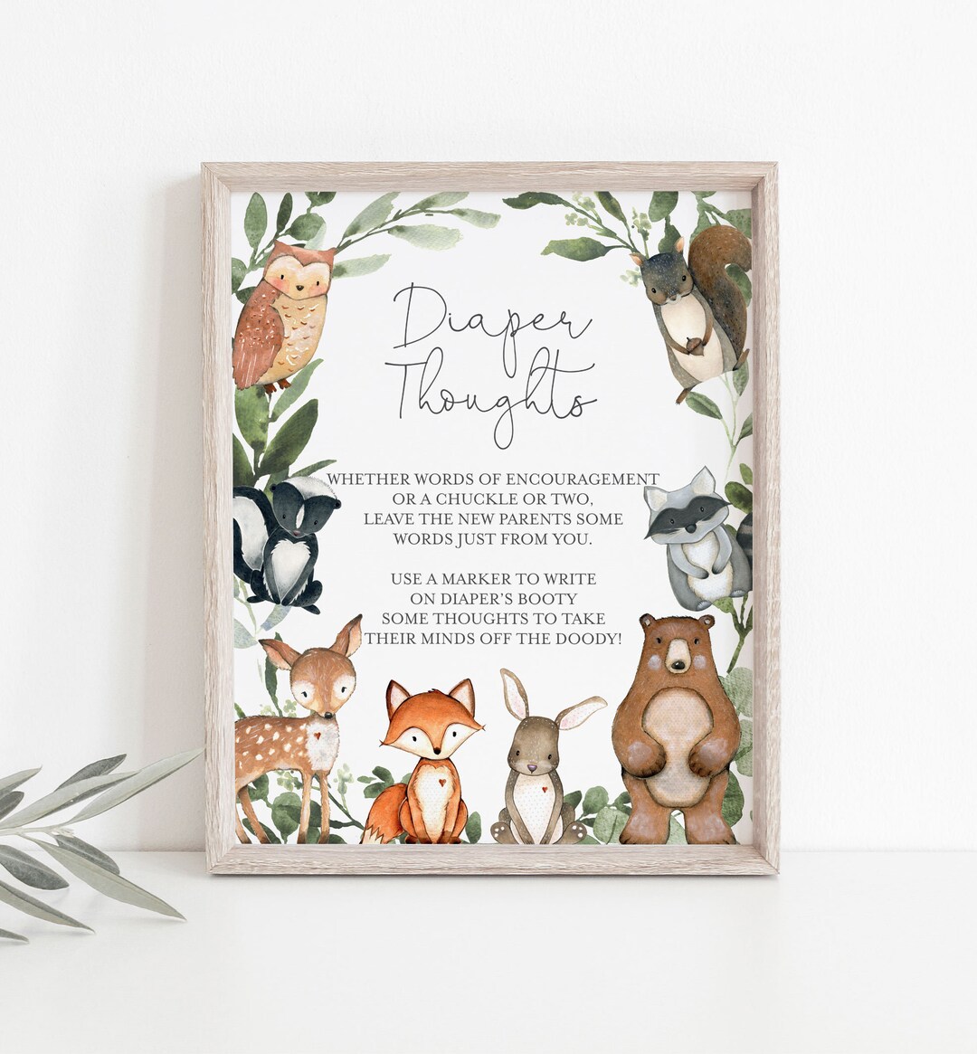 Woodland Baby Shower Diaper Thoughts Game, Woodland Diaper Thoughts ...