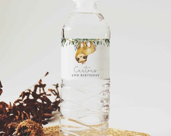 Sloth Birthday Water Bottle Label, Sloth Water Bottle Label, Sloth Kids Birthday Printables, Instant Download, Templett - KB13