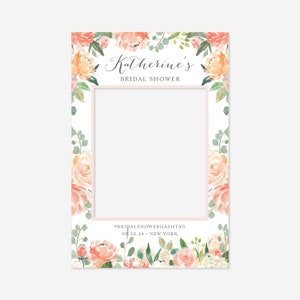 Peach And Cream Bridal Shower Photo Prop Frame, Photo Prop Frame, Floral Photo Prop Frame, Photo Prop, Instant Download, Templett - BR2