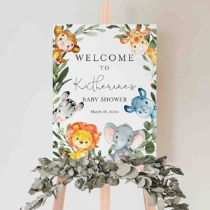 Jungle Baby Shower Welcome Sign, Jungle Welcome Sign, Safari Welcome Sign, Jungle Animals Welcome Sign, Instant Download, Templett - BB14