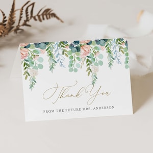 Greenery Bridal Shower Thank You Card, Eucalyptus Thank You Card, Folded Thank You Card, Thank You Card, Instant Download, Templett - BR6