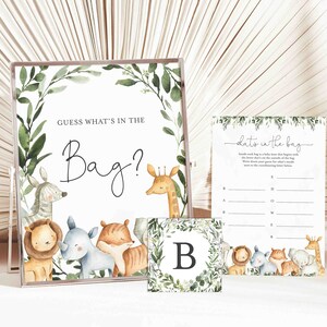 Safari Baby Shower Guess What&#39;s In The Bag Game, Safari What&#39;s In The Bag Game, Jungle Guess Bag Game, Instant Download, Templett - BB8