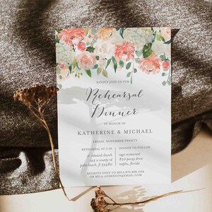 Invitación a la cena de ensayo de boda en tonos melocotón y crema, invitación floral, descarga instantánea, Templett - WD2