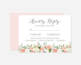 Peach And Cream Wedding RSVP Card, Wedding Reply Card, Response Card, Floral RSVP Card, Floral Wedding, Instant Download, Templett - WD2
