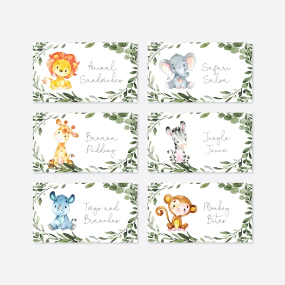 Jungle Birthday Food Labels, Jungle Food Labels, Safari Food Labels, Jungle Birthday Tent Cards, Tent Cards, Instant Download, Templett-KB14