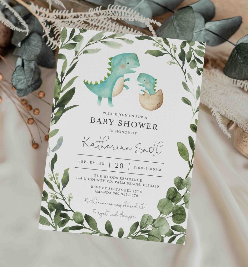 Dinosaur Baby Shower Invitation, Dinosaur Baby Shower Invite, Boy Baby Shower Invitation, Dinosaur Invite, Instant Download, Templett BB12D image 2