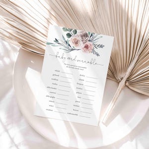 Boho Rose Baby Shower Word Scramble Game, Boho Rose Word Scramble Game, Floral Baby Word Scramble Game, Instant Download, Templett - BB5