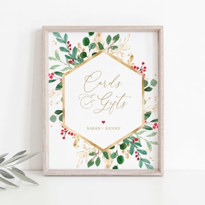 Christmas Wedding Cards And Gifts Sign, Christmas Wedding Tabletop Sign, Winter Wedding Cards and Gifts, Instant Download, Templett - WD24