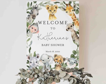 Safari-Baby-Dusche-Willkommensschild, Safari-Willkommensschild, Safari-Tiere Willkommensschild, Dschungel-Willkommensschild, Sofort Download, Templett - BB29