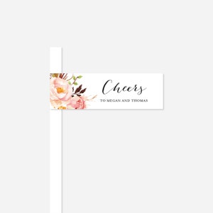 Pink Floral Wedding Straw Flag, Wedding Straw Flag, Wedding Flag Tag, Floral Straw Flag, Floral Wedding, Instant Download, Templett - WD1