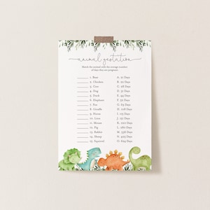 Dinosaur Baby Shower Animal Gestation Game, Dinosaur Animal Gestation Game, Dinosaur Baby Shower Game, Instant Download, Templett - BB12