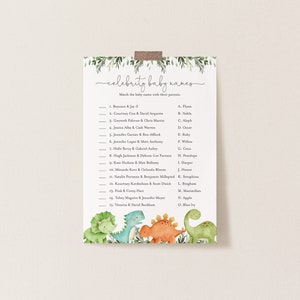 Dinosaur Baby Shower Celebrity Baby Names Game, Dinosaur Celebrity Baby Names Game, Dinosaur Baby Shower, Instant Download, Templett - BB12