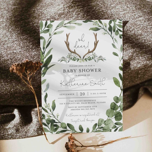 Lumberjack Deer Antler Baby Shower Invitation, Lumberjack Baby Shower Invitation, Deer Baby Shower Invite, Instant Download, Templett - BB11