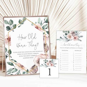 Boho Rose Bridal Shower How Old Were They Game, Dusty Rose How Old Were They, Dusty Pink How Old Were They, Instant Download, Templett - BR5