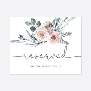 Boho Rose Wedding Reserved Sign, Dusty Rose Wedding Reserved Sign, Dusty Pink Floral Reserved Seat Sign, Instant Download, Templett - WD5