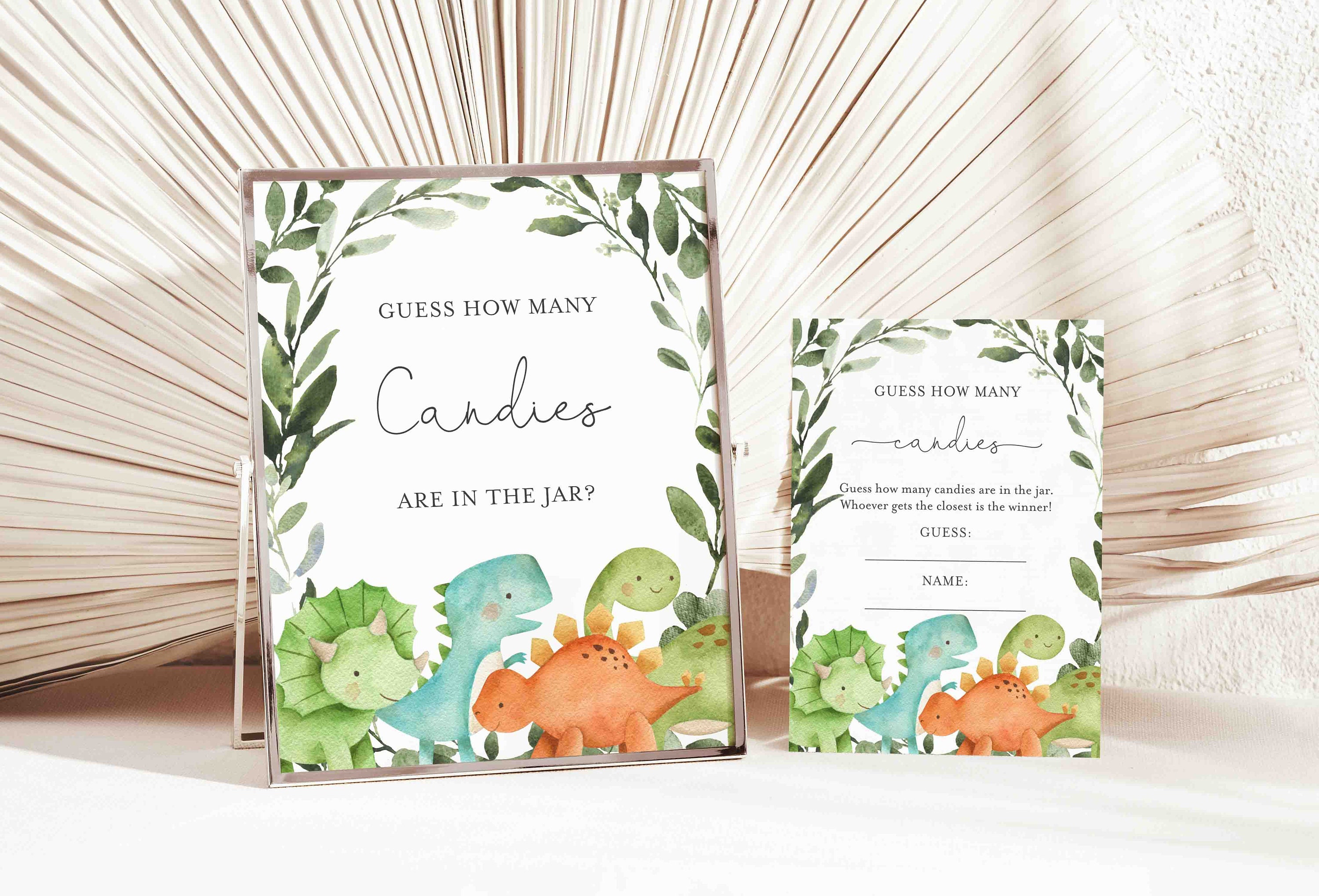 Dinosaur Baby Shower Candy Guessing Game, Dinosaur Candy Guessing Game, Dinosaur Guess How Many Candies, Instant Download, Templett - BB12
