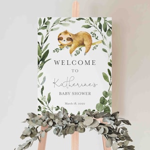 Sloth Baby Shower Welcome Sign, Sloth Welcome Sign, Sloth Baby Shower Sign, Sloth Printable Sign, Instant Download, Templett BB13B image 1