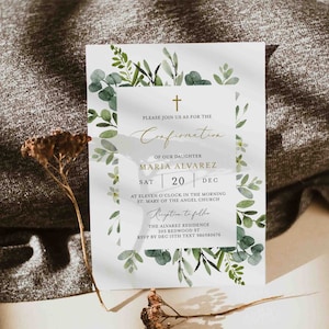 Faire-part de confirmation verdure, faire-part de confirmation eucalyptus, faire-part de confirmation feuillage, téléchargement immédiat, templett - RL23D