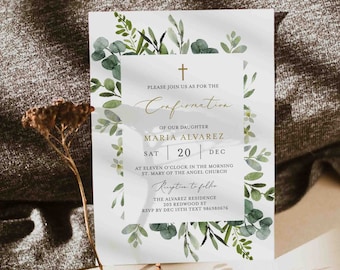 Greenery Einladung Konfirmation, Eukalyptus Einladung Konfirmation, Laub Konfirmation Einladung, Instant Download, Templett - RL23D
