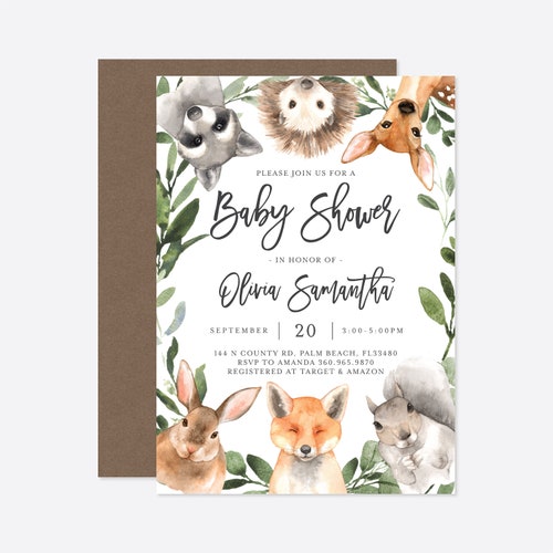 Forest Animals Baby Shower Invitation Woodland Animals | Etsy