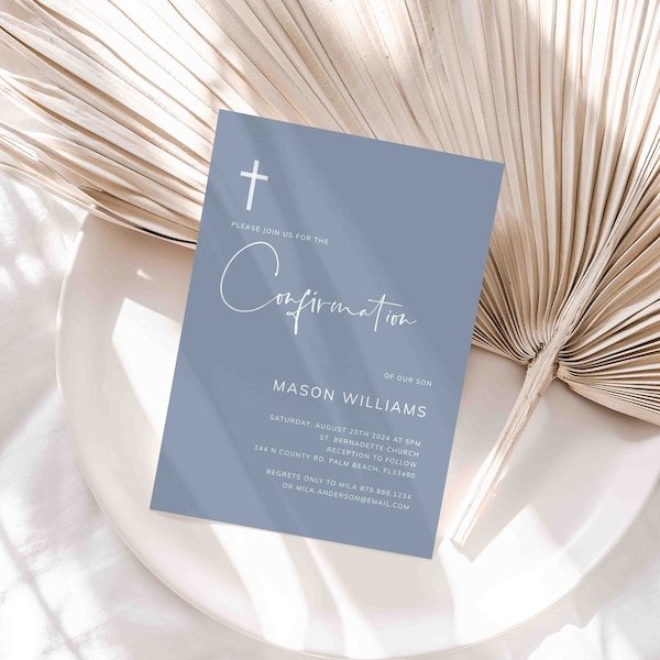 Modern Confirmation Invitation, Minimal Confirmation Invitation, Minimalist Confirmation Invitation, Instant Download, Templett - RL26