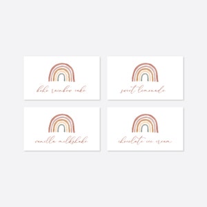 Étiquettes d'aliments arc-en-ciel pour baby shower, étiquettes d'aliments arc-en-ciel, cartes tente Boho arc-en-ciel, cartes tente arc-en-ciel, téléchargement immédiat, Templett-BB18