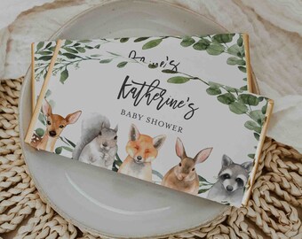 Woodland Baby Shower Chocolate Bar Wrapper, Woodlands Chocolate Bar Wrapper, Chocolate Bar Wrapper, Instant Download, Templett - BB17