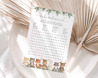 Woodland Baby Shower Word Search Game, Woodland Word Search Game, Woodland Animals Word Search Game, Instant Download, Templett - BB10