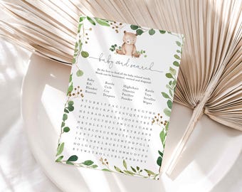 Jeu de recherche de mots pour baby shower ours, jeu de recherche de mots pour baby shower petit ours, jeu de recherche de mots pour baby shower, téléchargement immédiat, Templett - BB32