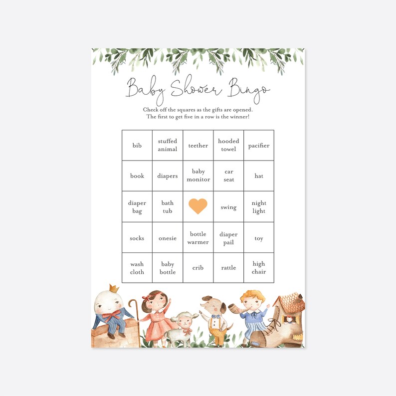 Nursery Rhyme Baby Shower Bingo Game Nursery Rhyme Bingo Etsy