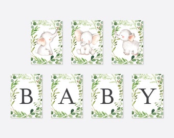 Banner de elefante para baby shower, Banner de cacahuete, Banner de elefante, Descarga instantánea, Templett - BB33
