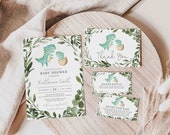 Dinosaur Baby Shower Invitation Suite, Dinosaur Baby Shower Invitation Set, Dinosaur Baby Shower Bundle, Instant Download, Templett - BB12D