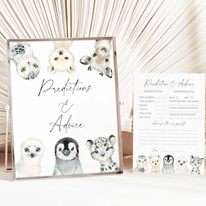 Prédictions et conseils pour baby shower en hiver, prédictions et conseils sur les animaux en hiver, jeux de baby shower, téléchargement immédiat, Templett - BB21